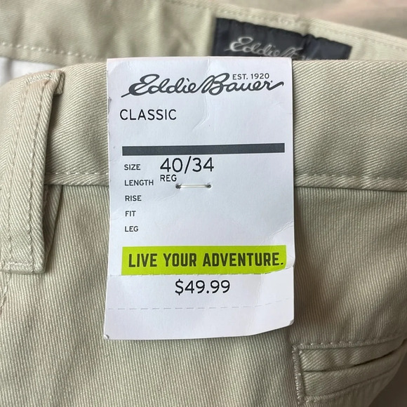 NWT Eddie Bauer men’s khaki flat front pants tan size 40/34 - Picture 8 of 8